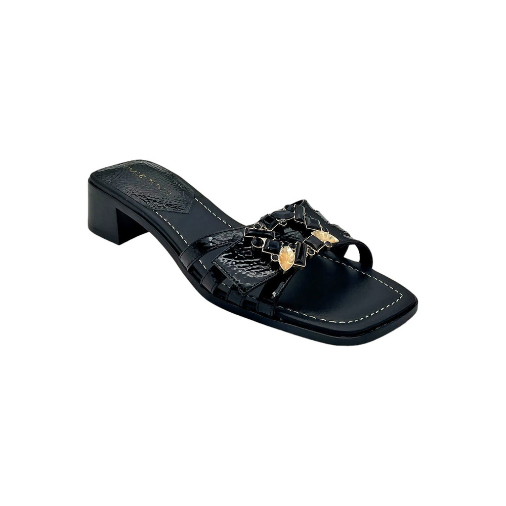 Donald Pliner Women's Bellamy Crinkle Patent Slip-On Sandal Black - Medium